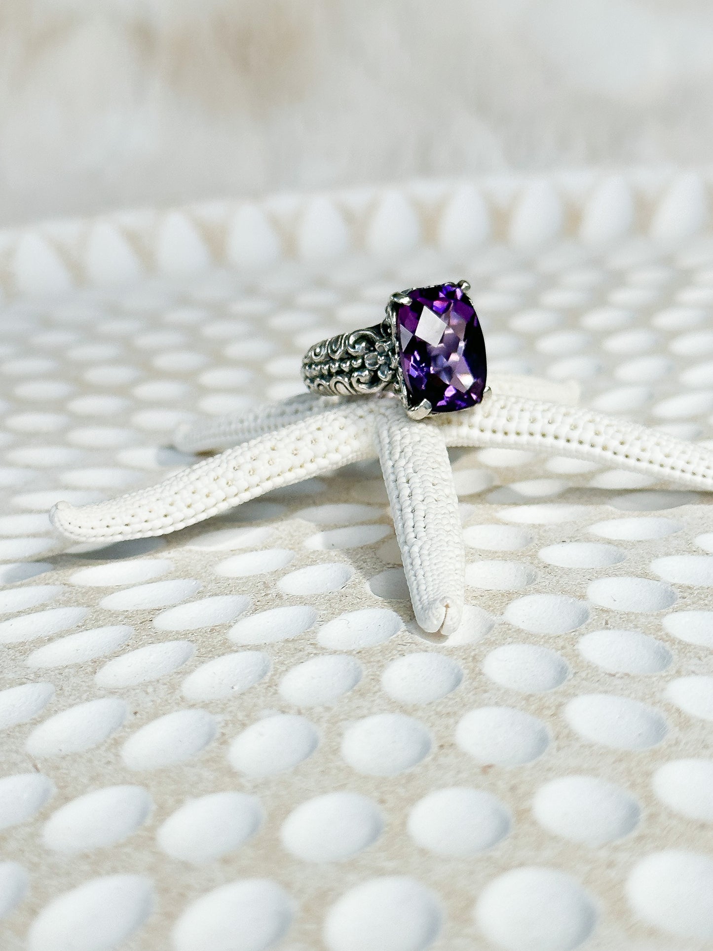 Amethyst Sterling Silver Pemogan Balinese Ring