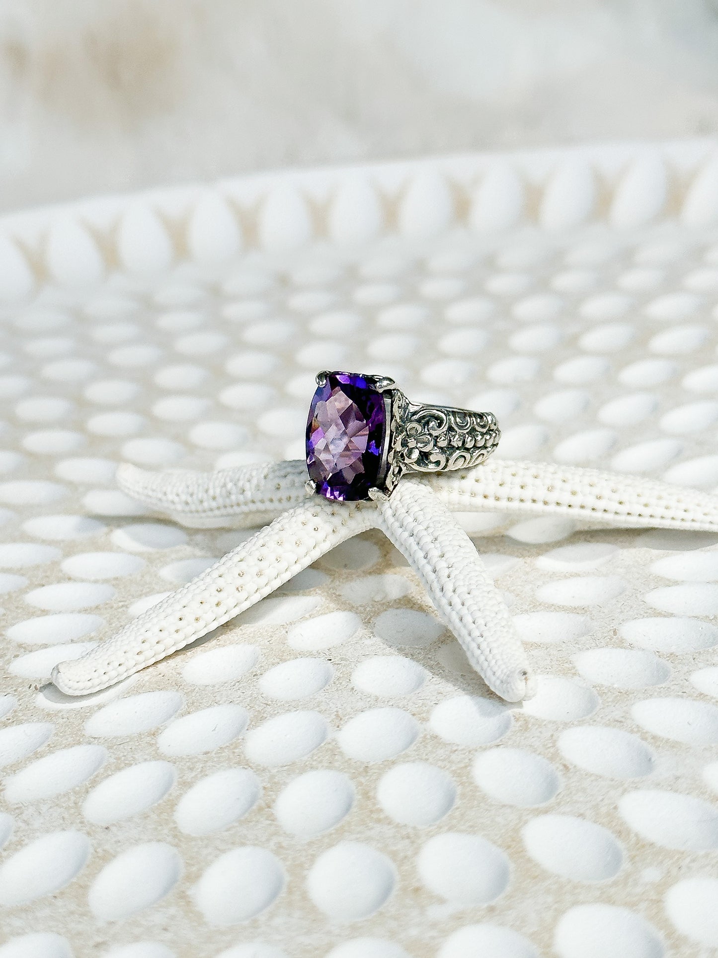 Amethyst Sterling Silver Pemogan Balinese Ring