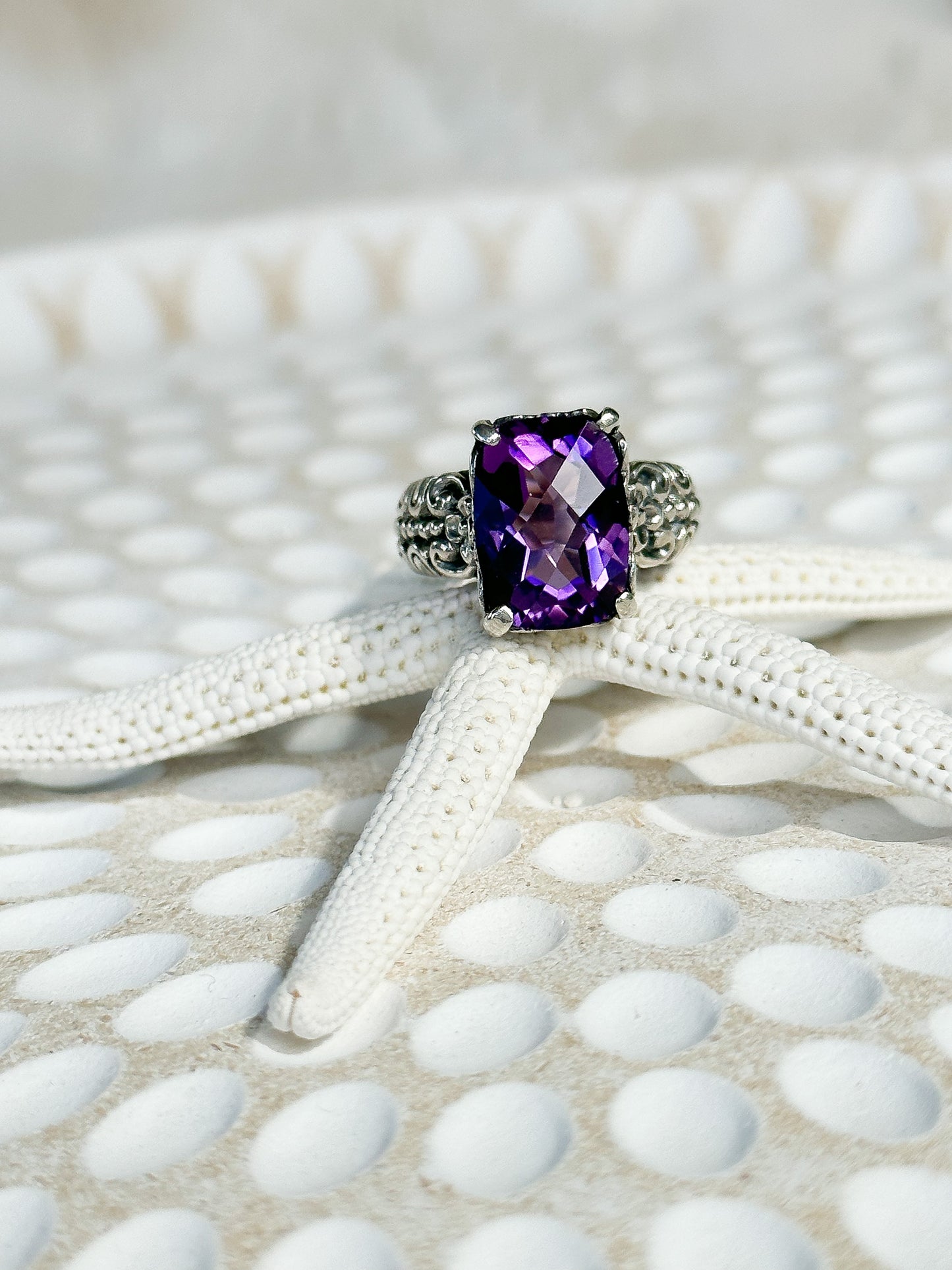 Amethyst Sterling Silver Pemogan Balinese Ring