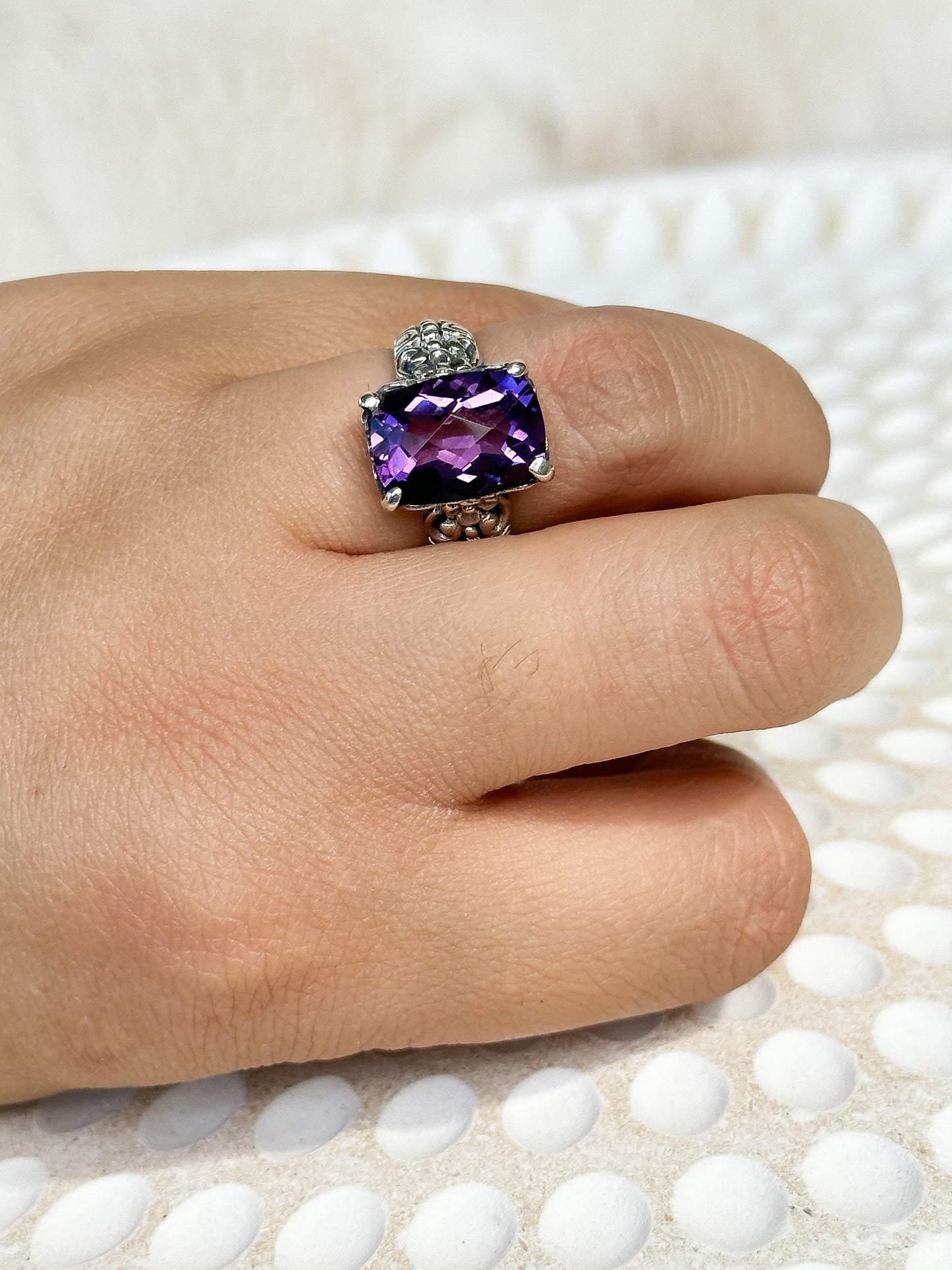 Amethyst Sterling Silver Pemogan Balinese Ring