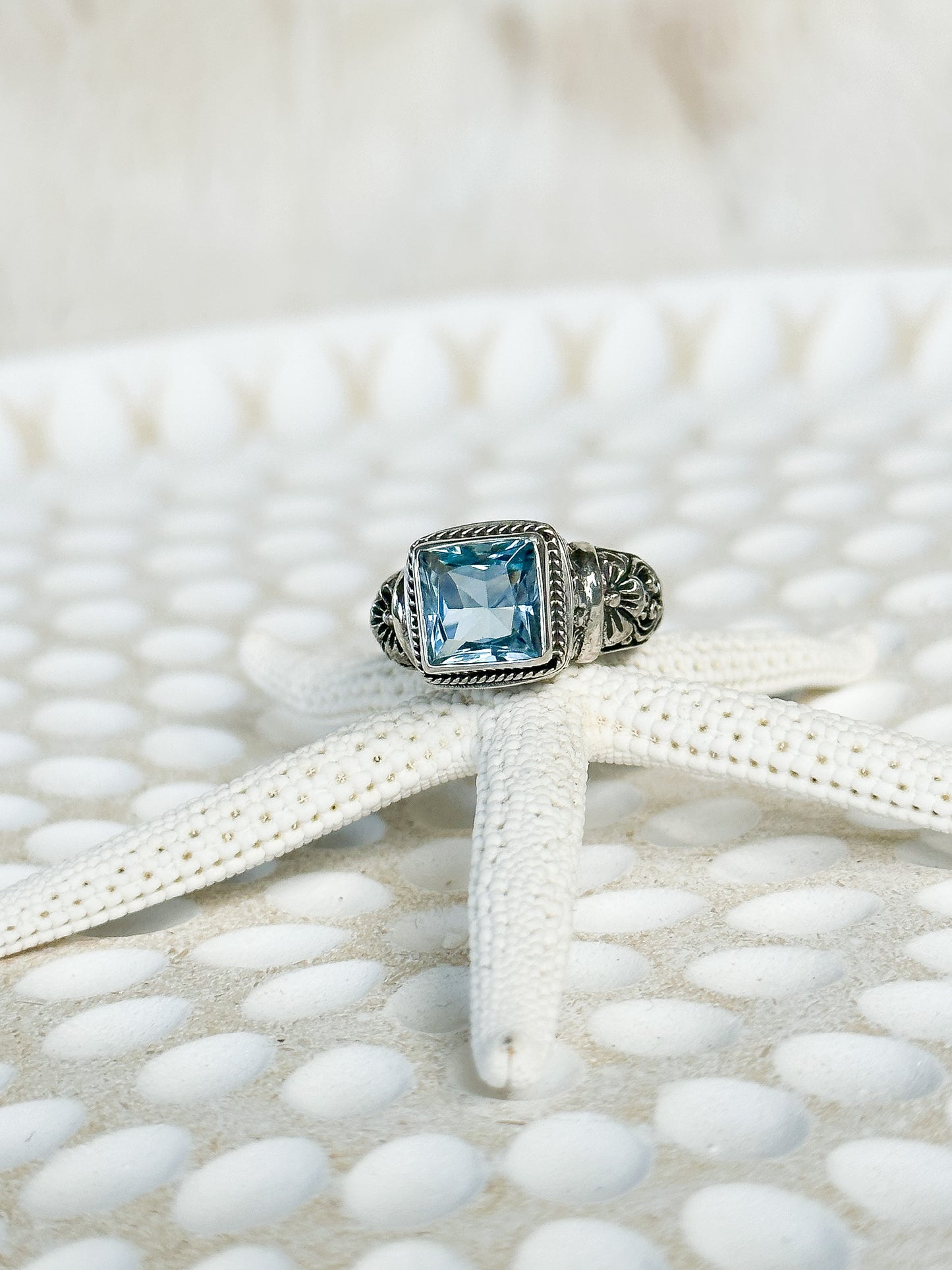 Blue Topaz Sterling Silver Dalung Balinese Ring