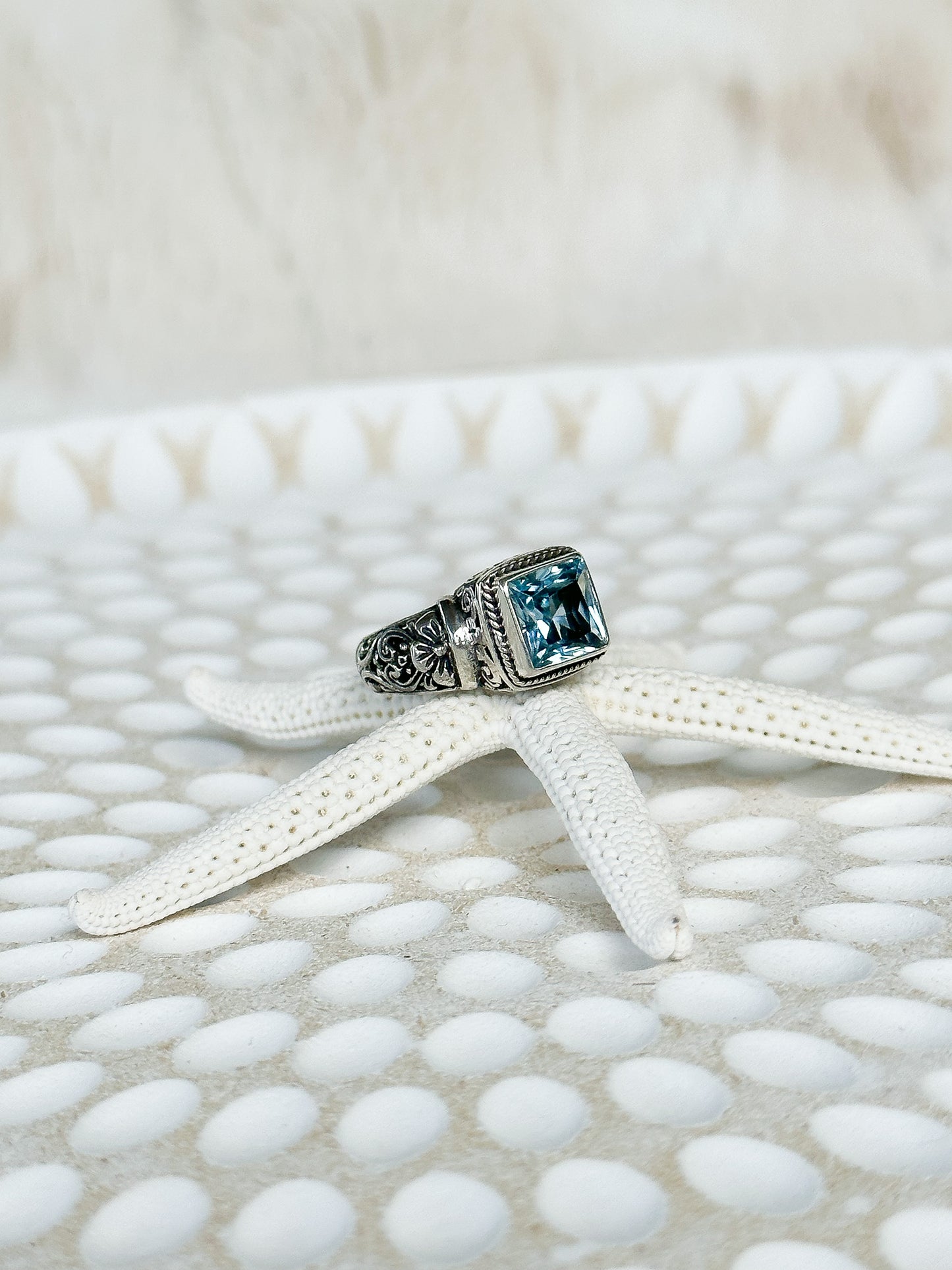 Blue Topaz Sterling Silver Dalung Balinese Ring