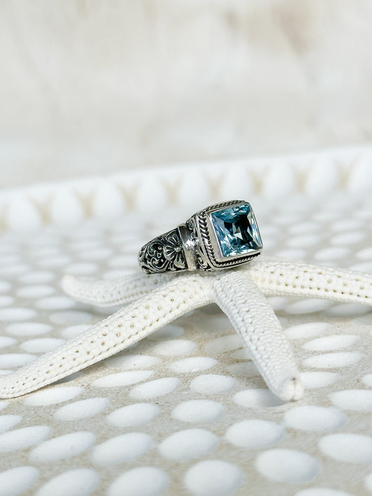Blue Topaz Sterling Silver Dalung Balinese Ring