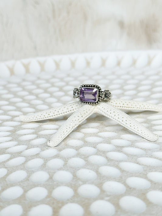 Amethyst & Sterling Silver Octo Balinese Ring