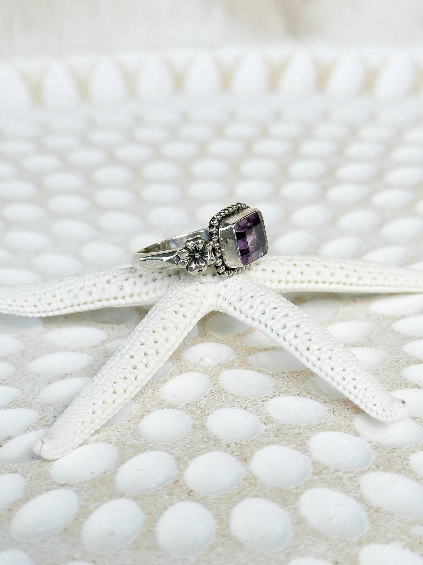 Amethyst & Sterling Silver Octo Balinese Ring