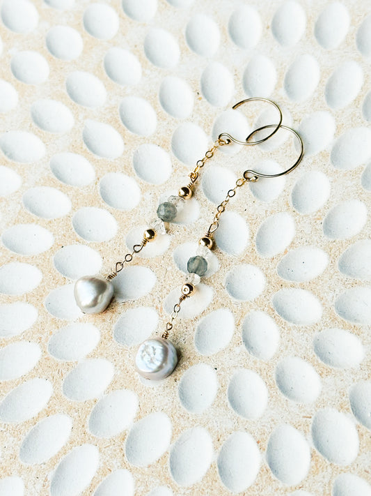 Aella 14K Filled Gold, Herkimer Diamond, Labradorite & Genuine Freshwater Pearl Drop Earrings