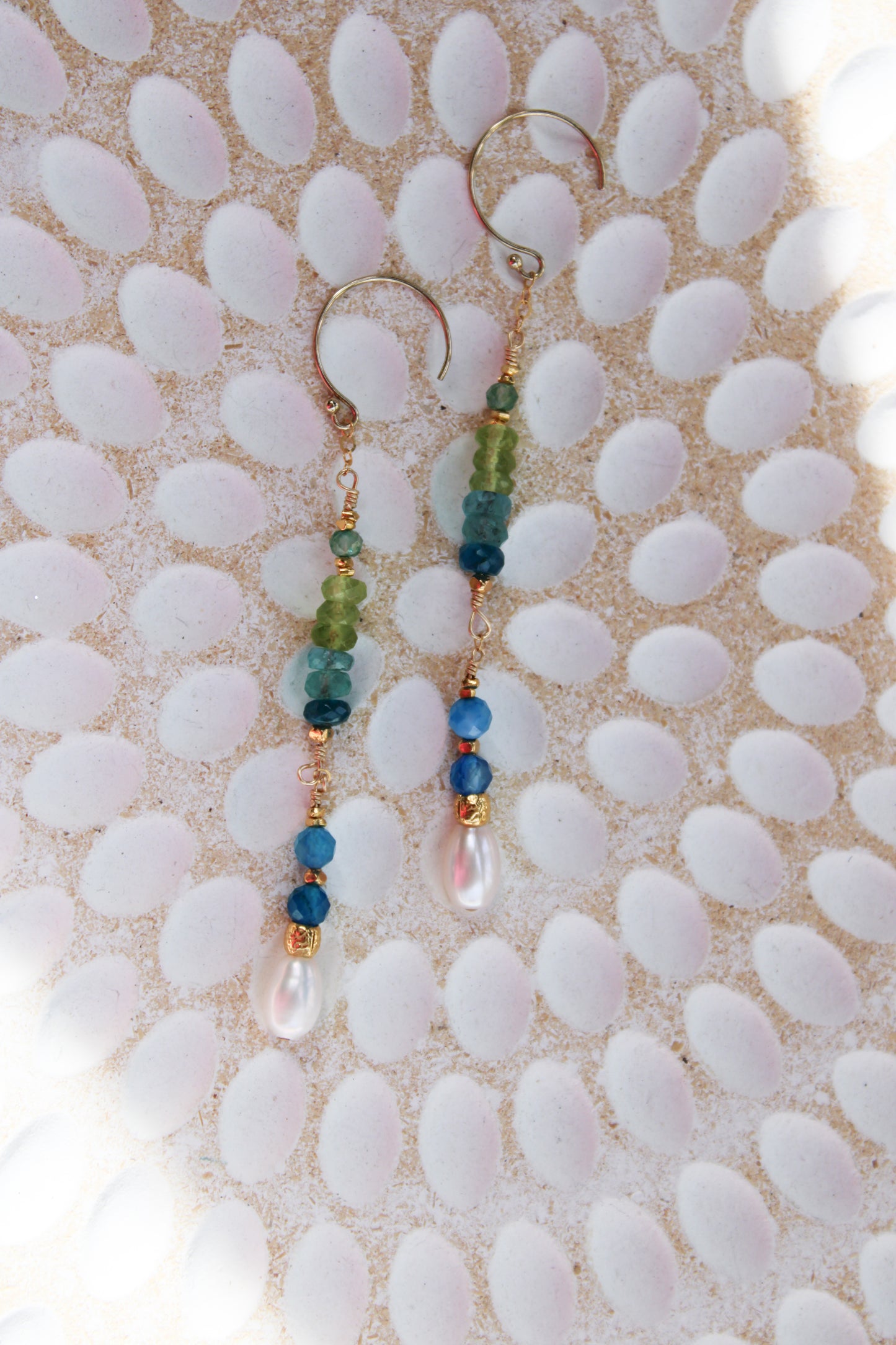 Demeter 14K Filled Gold, Genuine Freshwater Pearl, Blue Agate, Apatite, Peridot & Amazonite Drop Earrings
