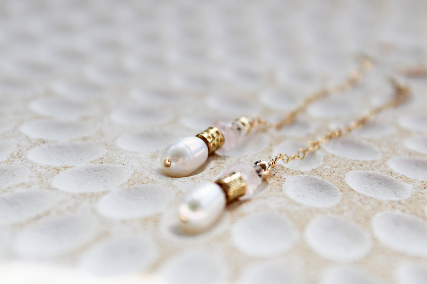 Rosario 14K Filled Gold, Genuine Freshwater Pearl, Rose Quartz & Herkimer Diamond Drop Earrings