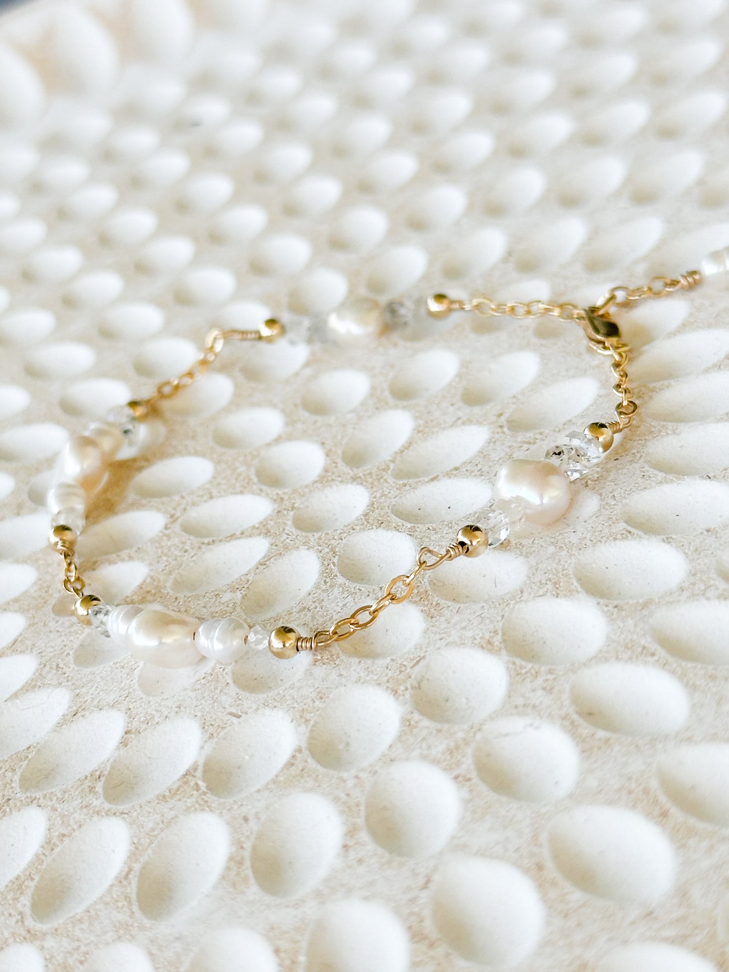 Juno 14K Filled Gold, Herkimer Diamond and genuine Freshwater Pearl Bracelet