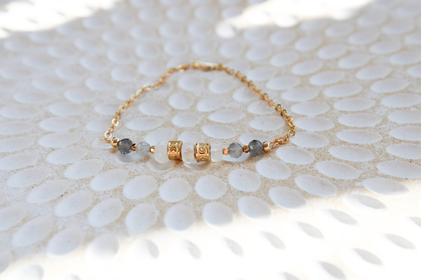 Shu 14K Filled Gold, Moonstone & Labradorite Tribal Bracelet