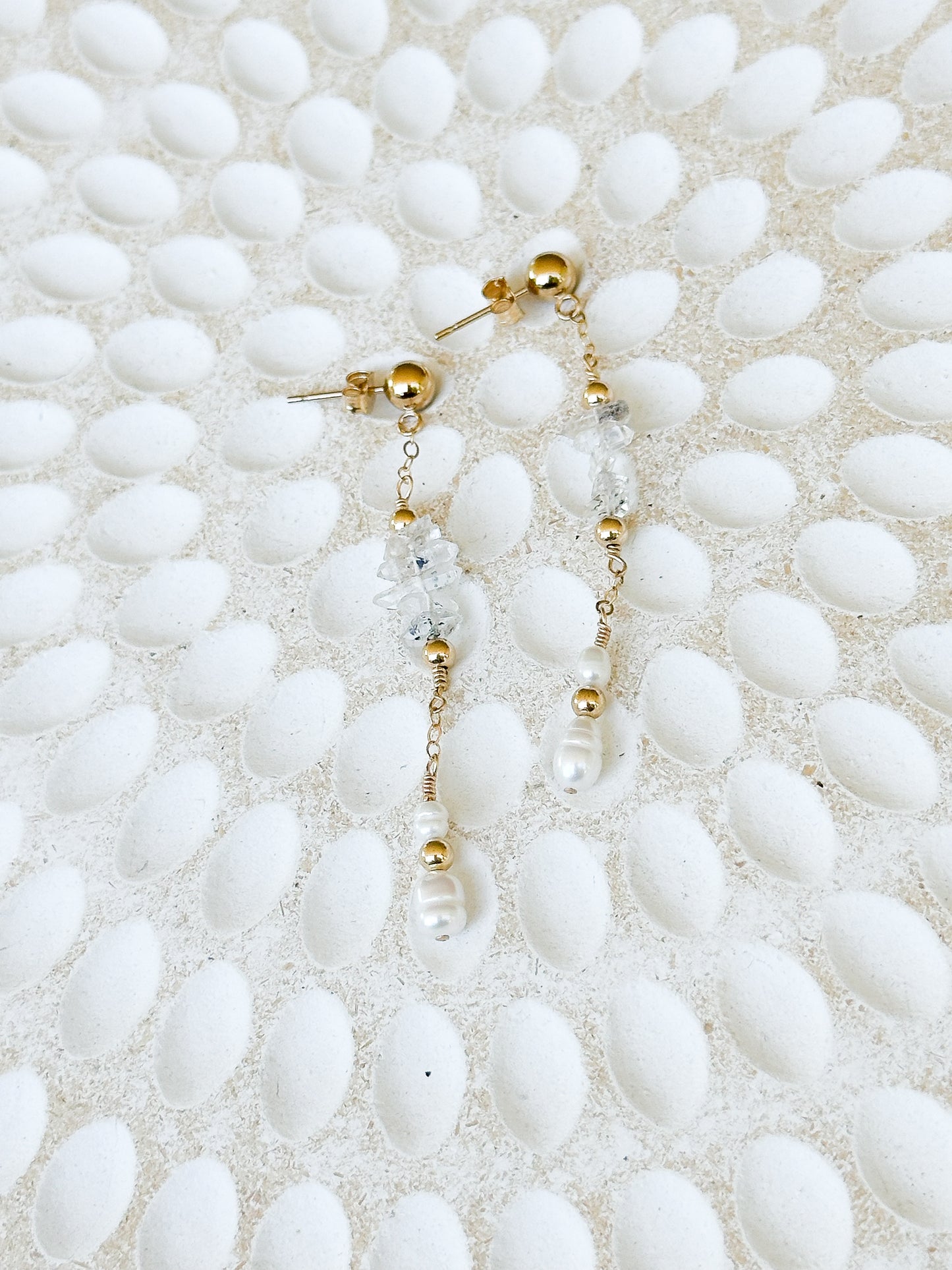 Bridgette 14K Filled Gold, Herkimer Diamond and Genuine Freshwater Pearl Drop Earrings