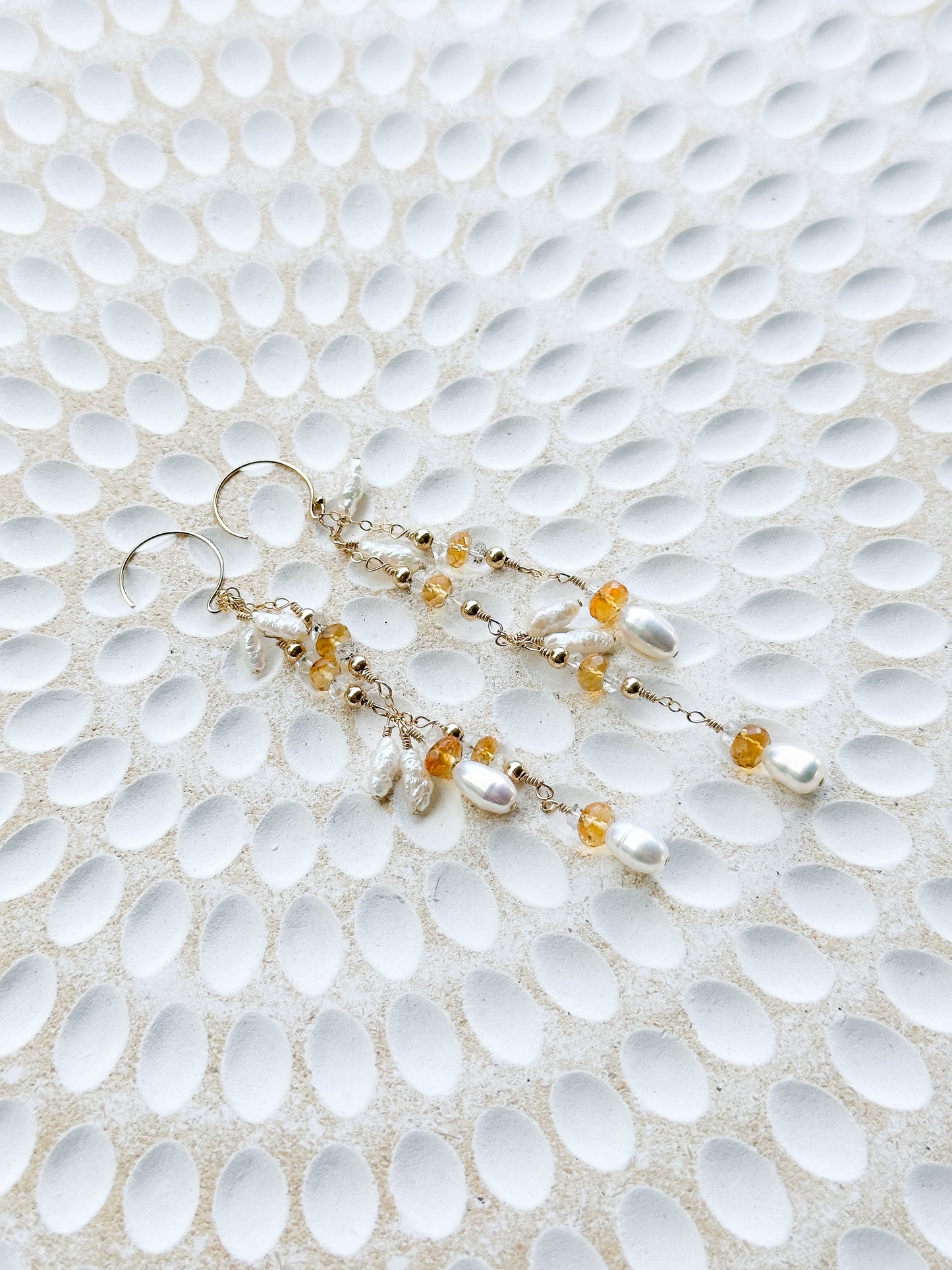 Daphne 14K Filled Gold, Herkimer Diamond, Citrine & Genuine Freshwater Keshi Pearl Earrings
