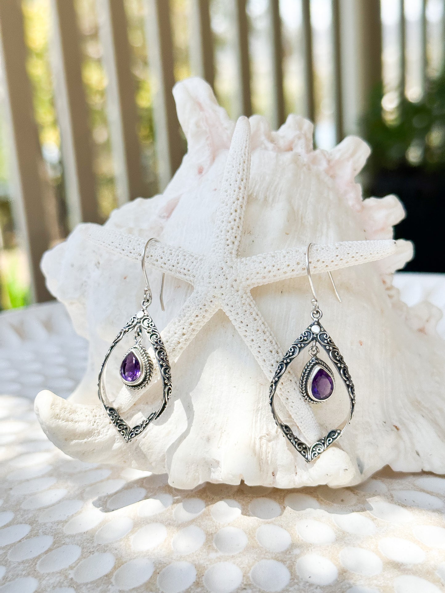 Sterling Silver & Amethyst Hinaya Earrings