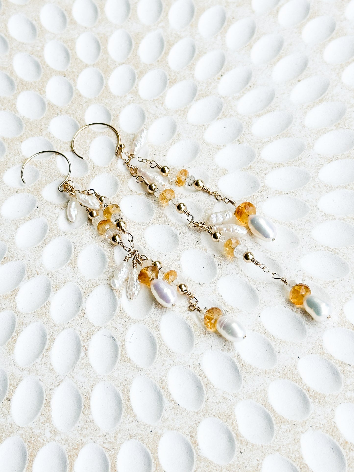Daphne 14K Filled Gold, Herkimer Diamond, Citrine & Genuine Freshwater Keshi Pearl Earrings