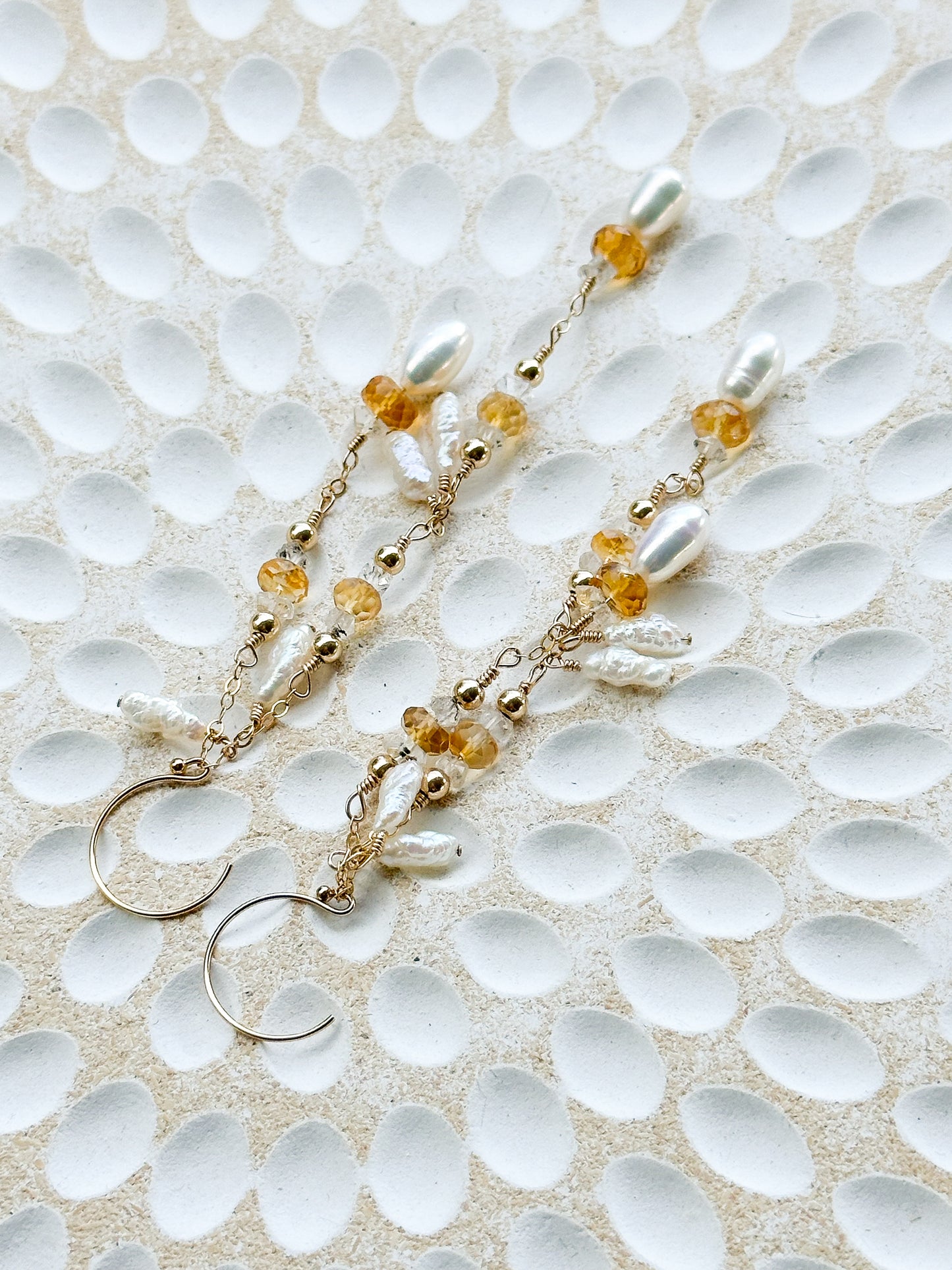 Daphne 14K Filled Gold, Herkimer Diamond, Citrine & Genuine Freshwater Keshi Pearl Earrings