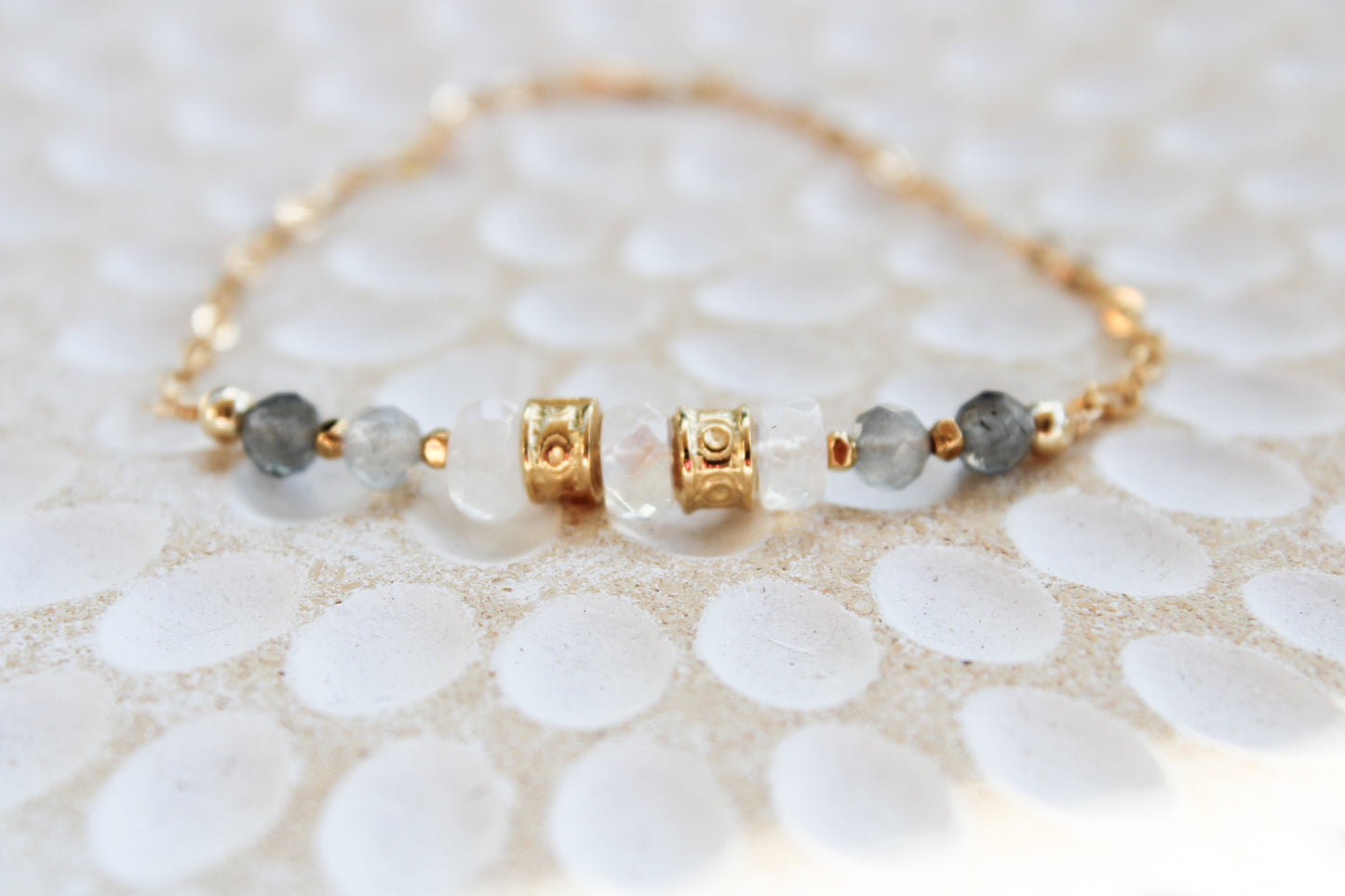 Shu 14K Filled Gold, Moonstone & Labradorite Tribal Bracelet