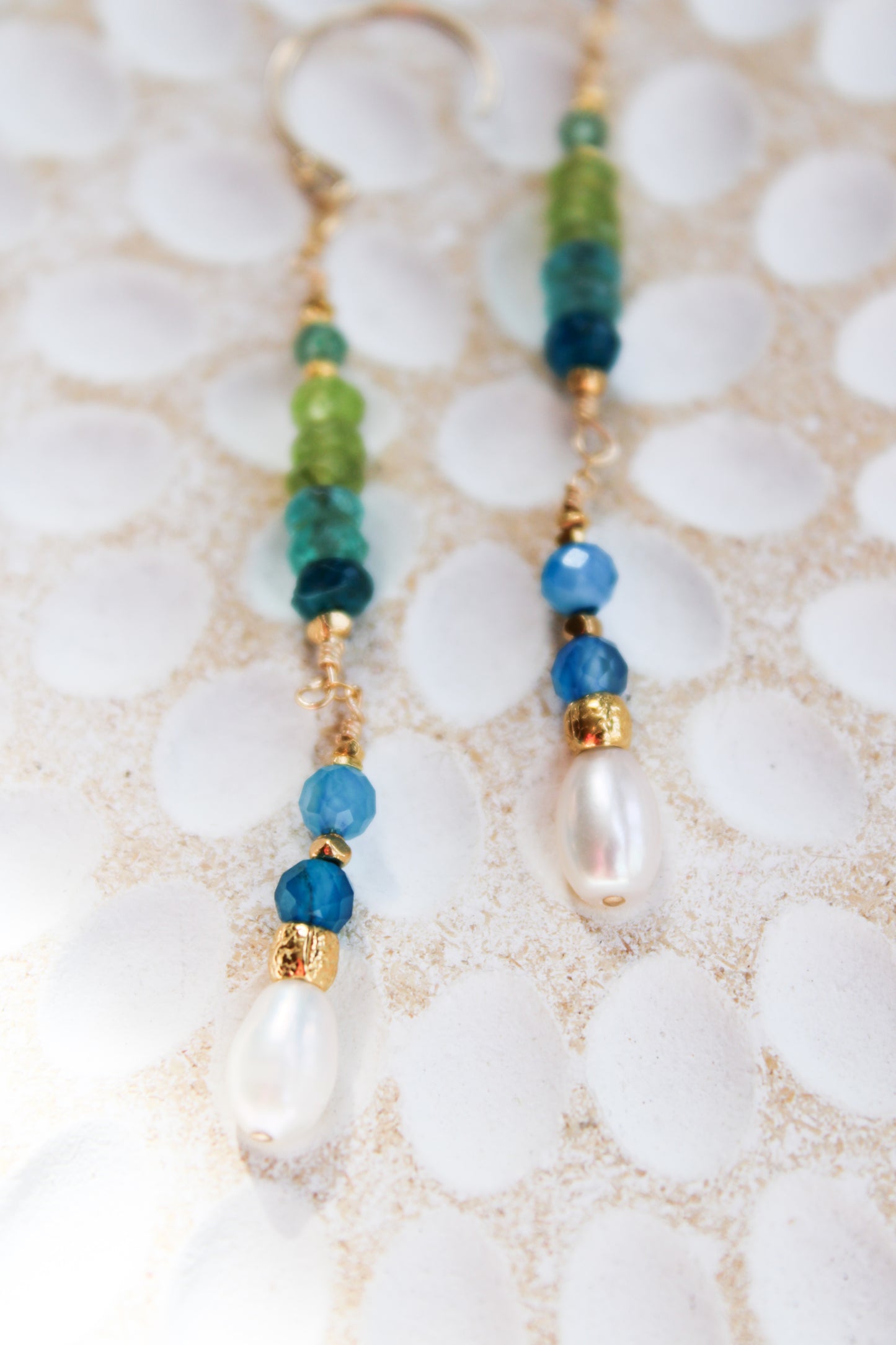 Demeter 14K Filled Gold, Genuine Freshwater Pearl, Blue Agate, Apatite, Peridot & Amazonite Drop Earrings