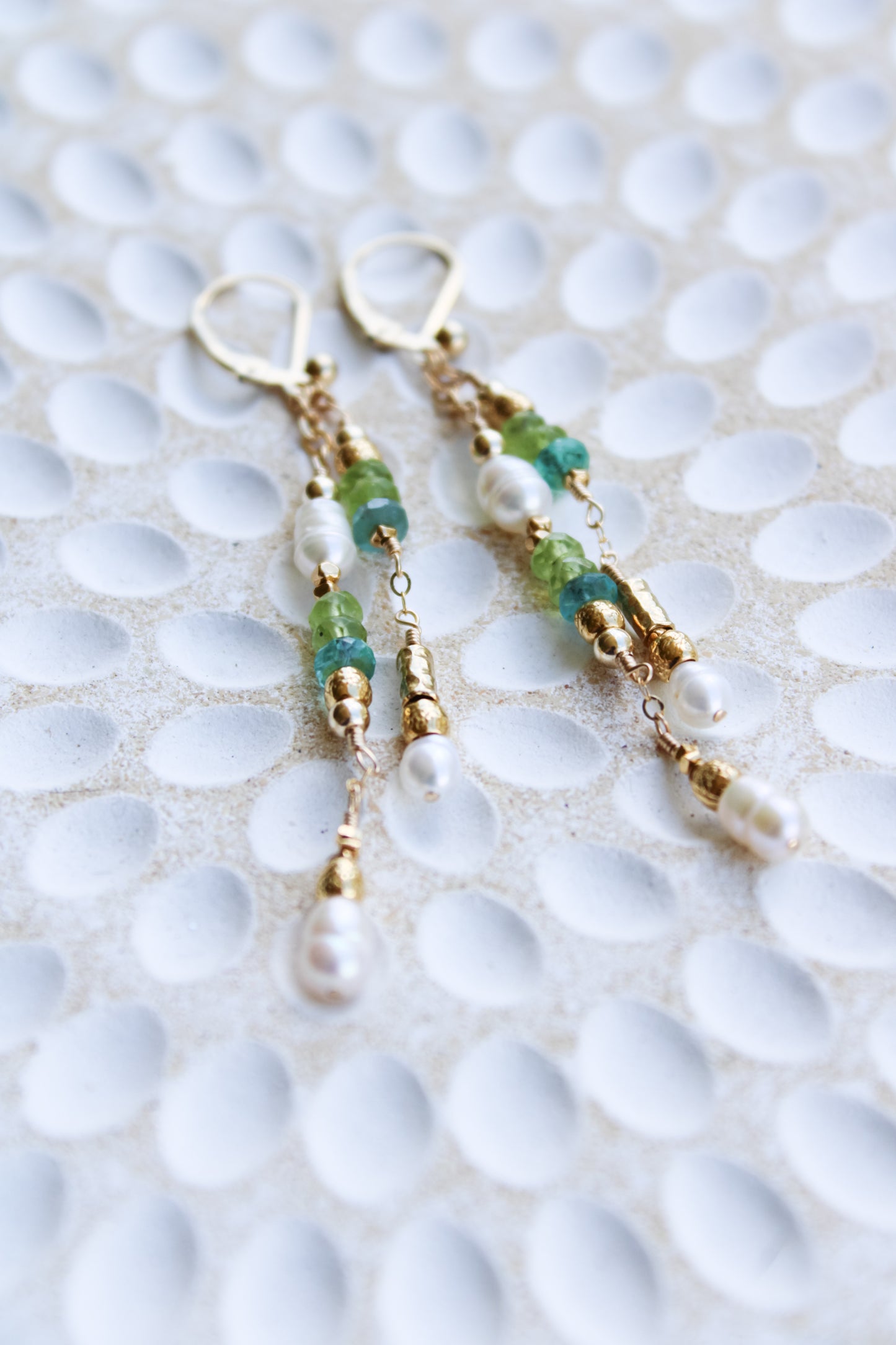 Prasinos 14K Filled Gold, Green Peridot, Apatite & Genuine Freshwater Pearl Drop Earrings