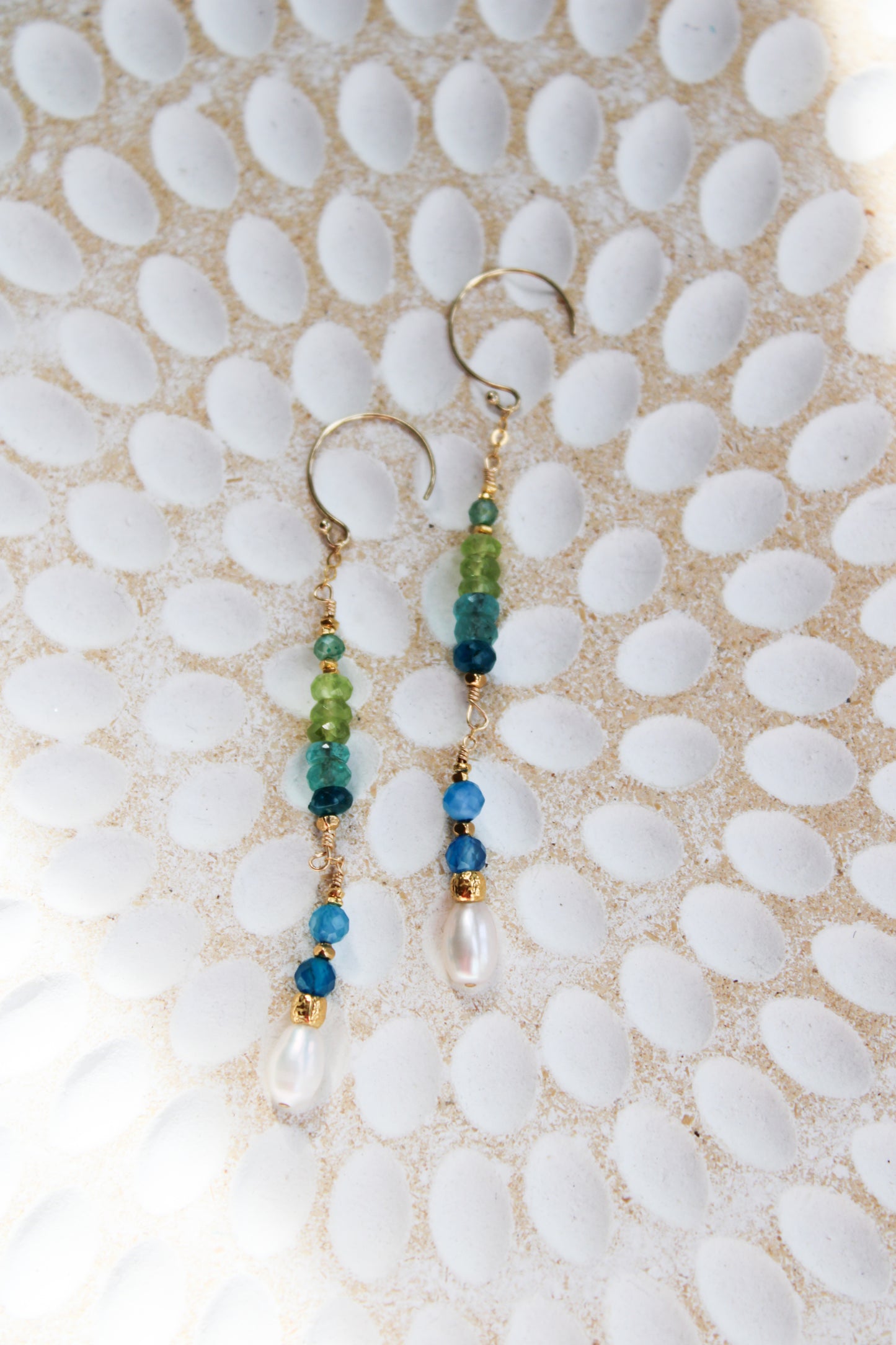 Demeter 14K Filled Gold, Genuine Freshwater Pearl, Blue Agate, Apatite, Peridot & Amazonite Drop Earrings