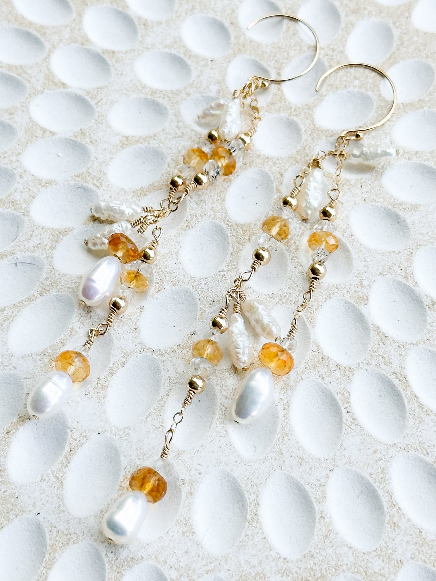 Daphne 14K Filled Gold, Herkimer Diamond, Citrine & Genuine Freshwater Keshi Pearl Earrings