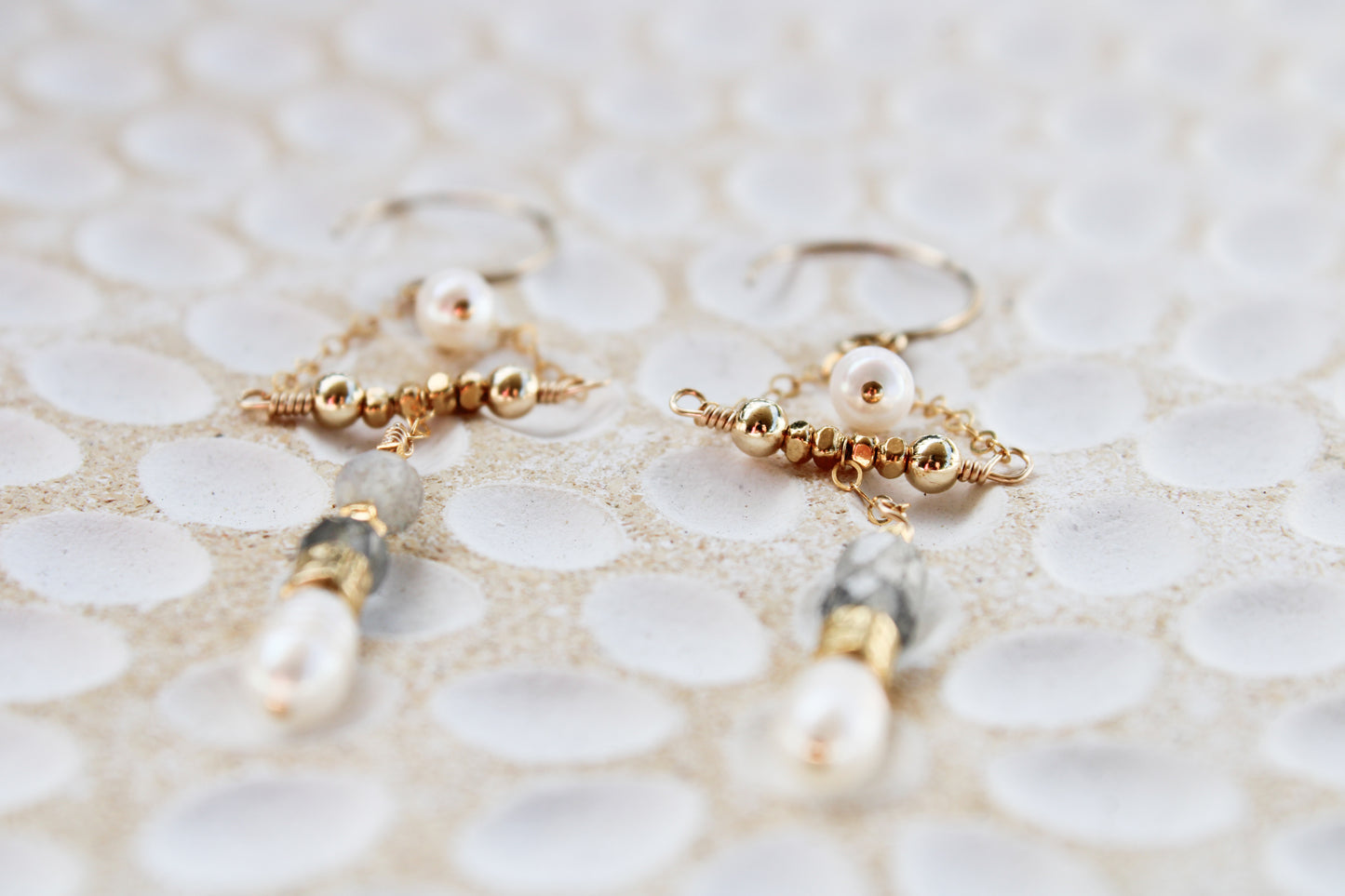 Kalia 14K Filled Gold, Genuine Freshwater Pearl & Labradorite Earrings