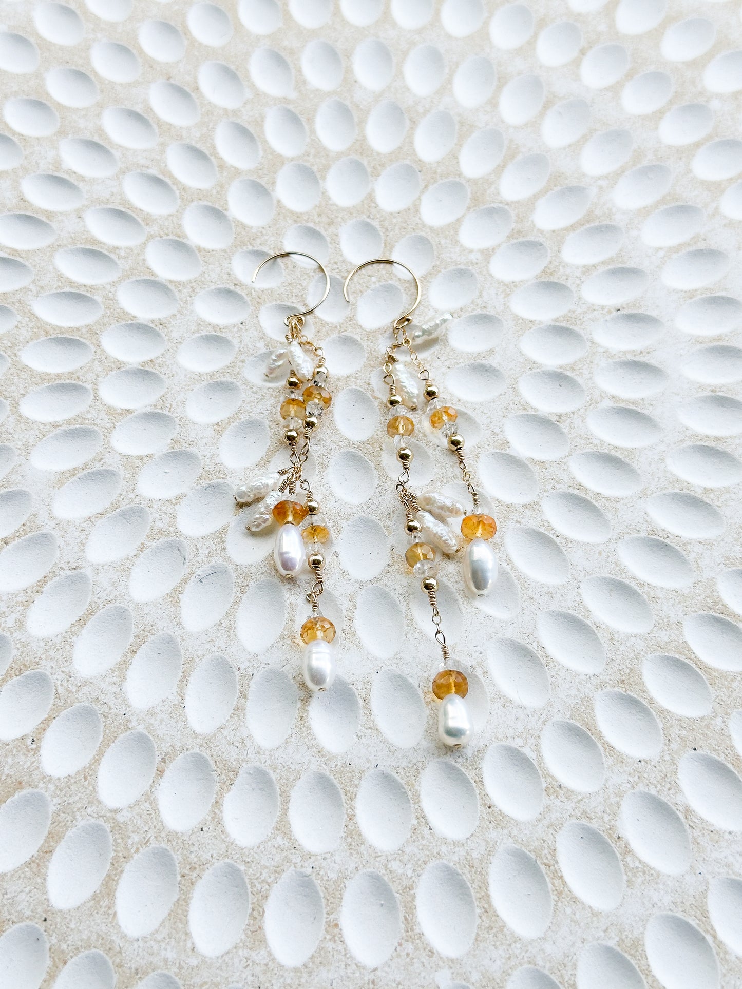 Daphne 14K Filled Gold, Herkimer Diamond, Citrine & Genuine Freshwater Keshi Pearl Earrings