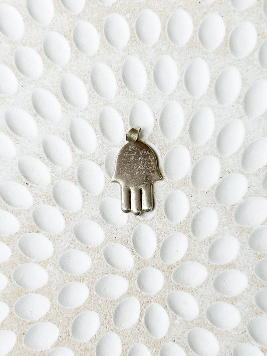 Engraved Moroccan Hamsa Hand Pendant - Sterling Silver