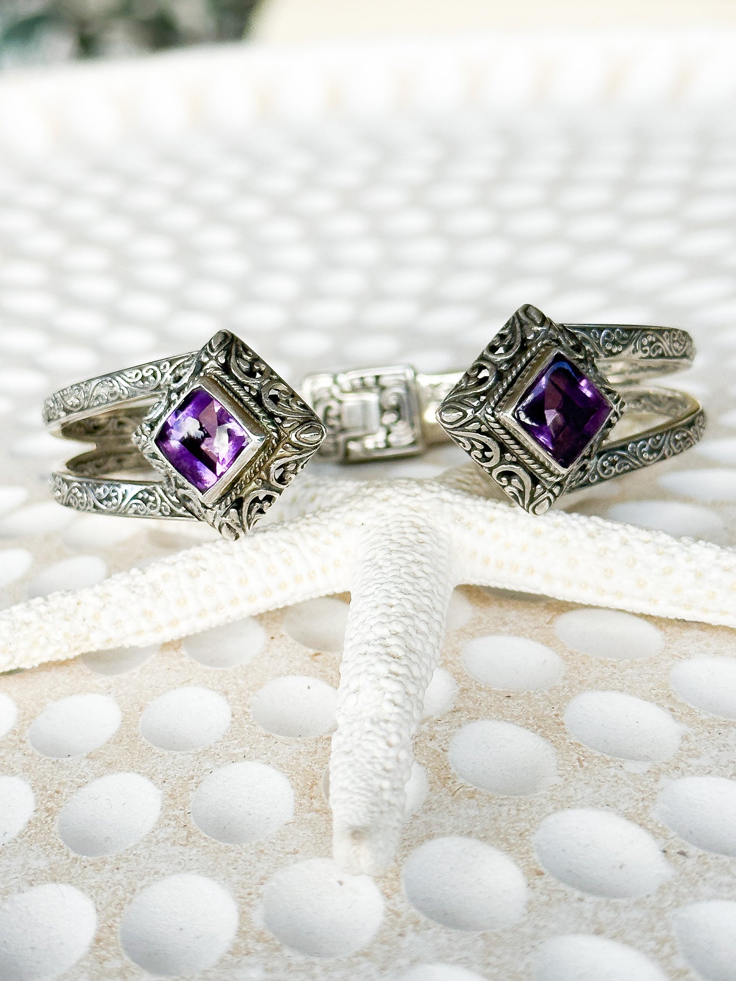 Sterling Silver & Amethyst Melaka Cuff