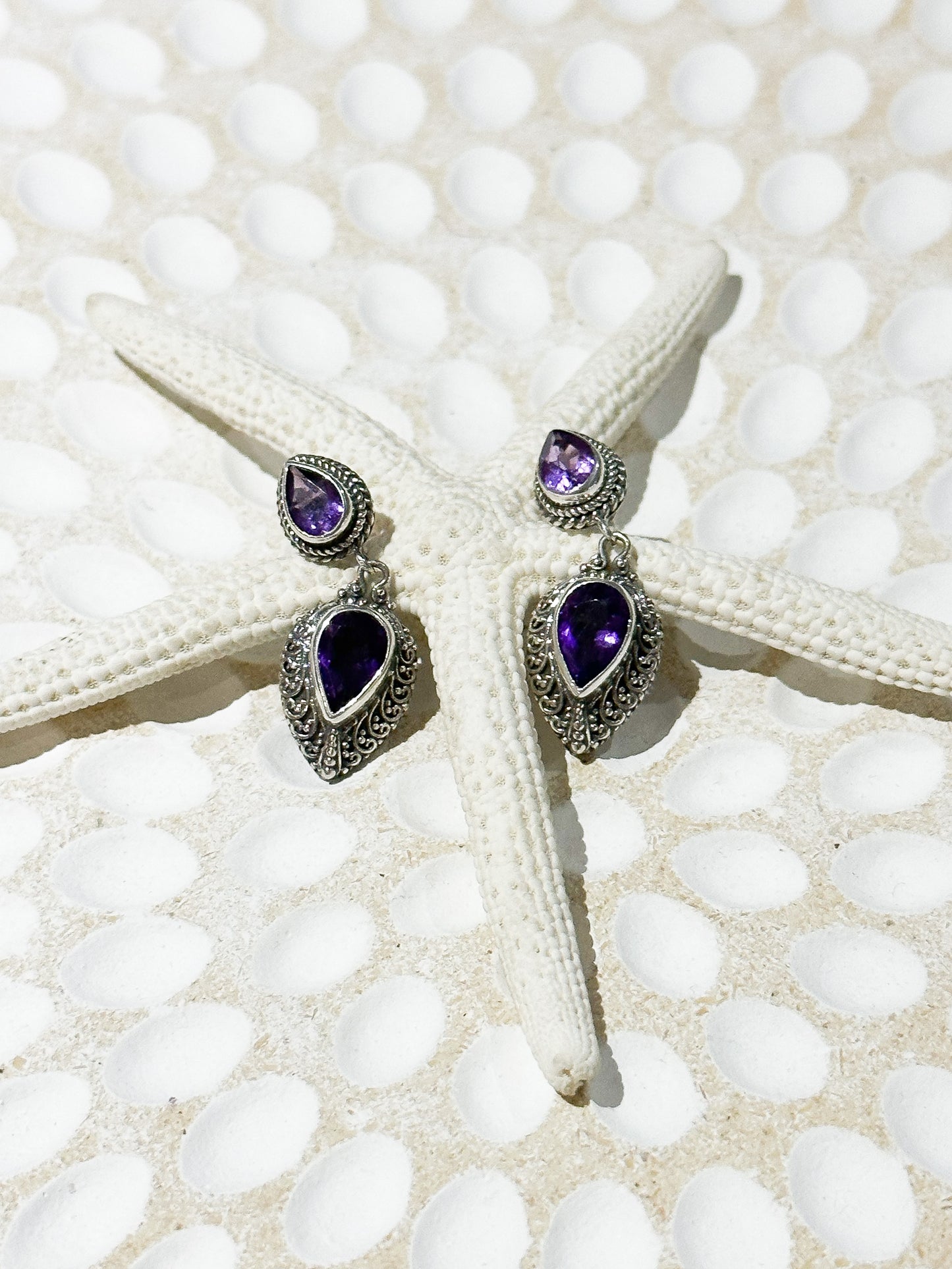 Amethyst & Sterling Silver Balinese Sita Earrings