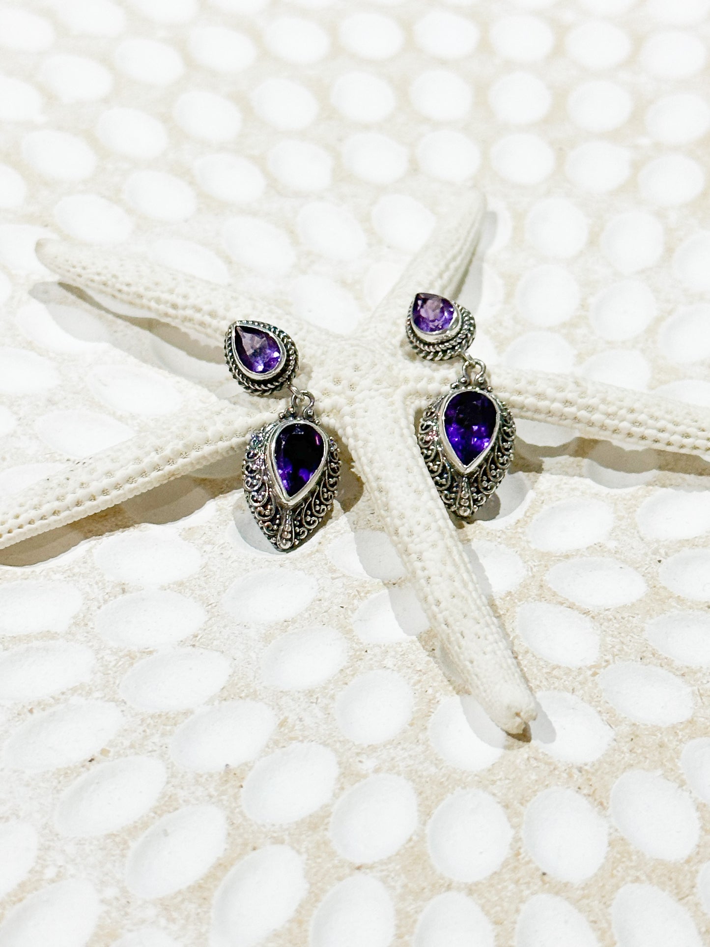 Amethyst & Sterling Silver Balinese Sita Earrings