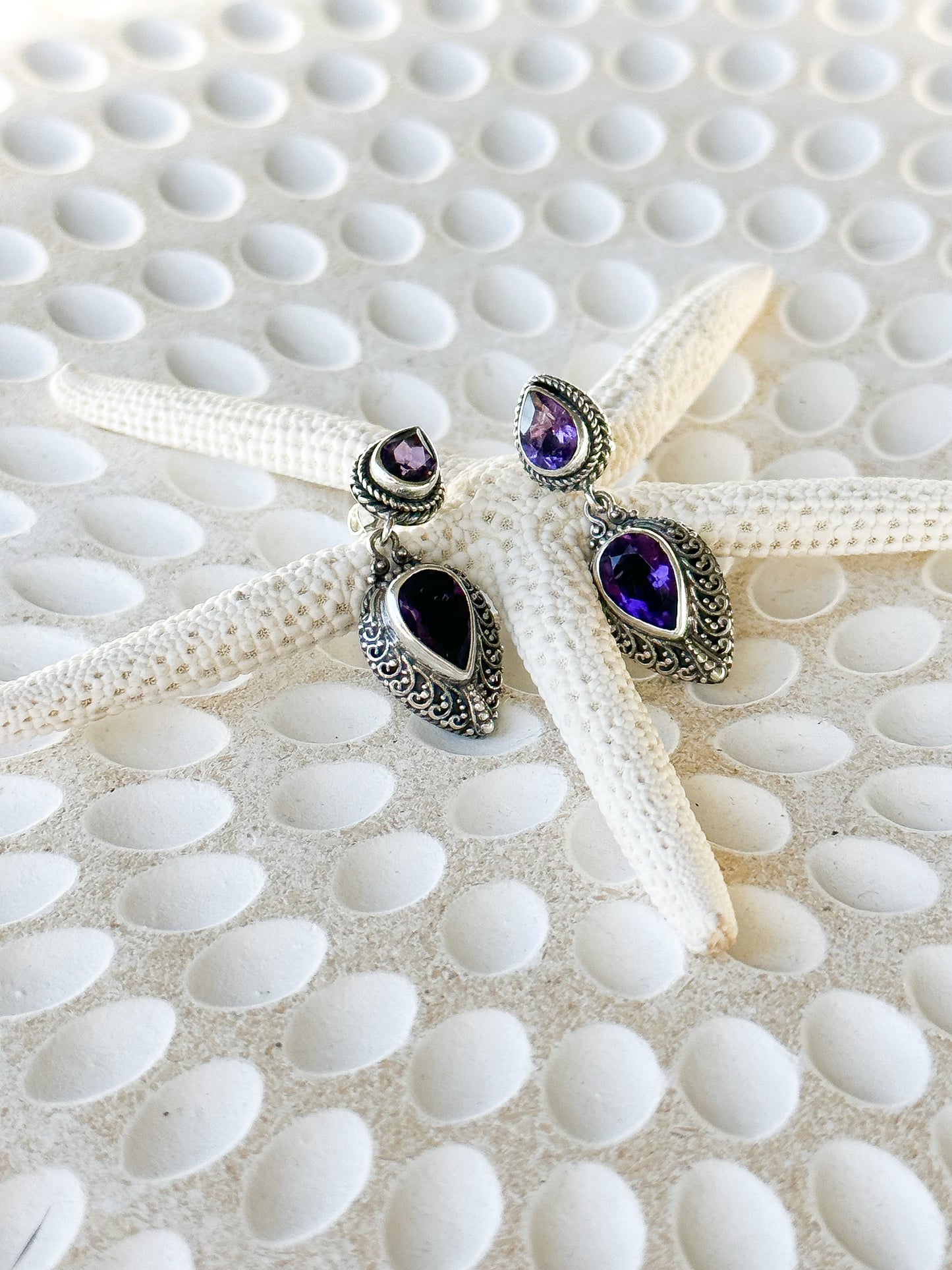 Amethyst & Sterling Silver Balinese Sita Earrings