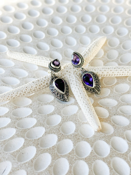 Amethyst & Sterling Silver Balinese Sita Earrings