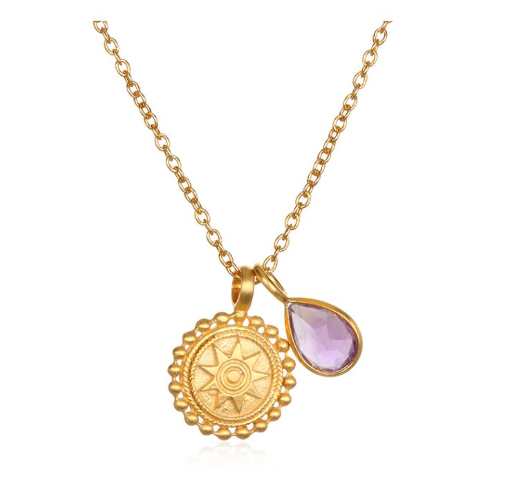 February Amethyst Birthstone Mandala Necklace