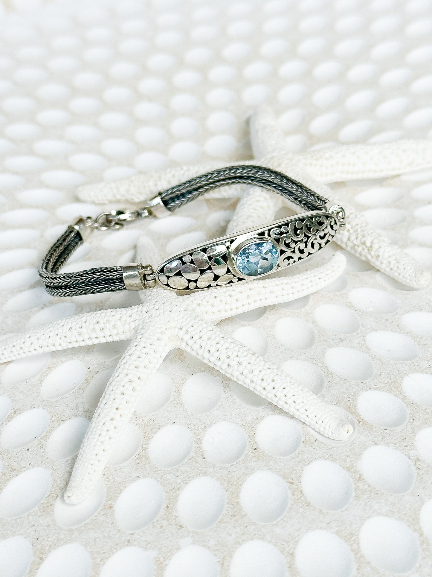 Blue Topaz Sterling Silver Gitgit Balinese Bracelet