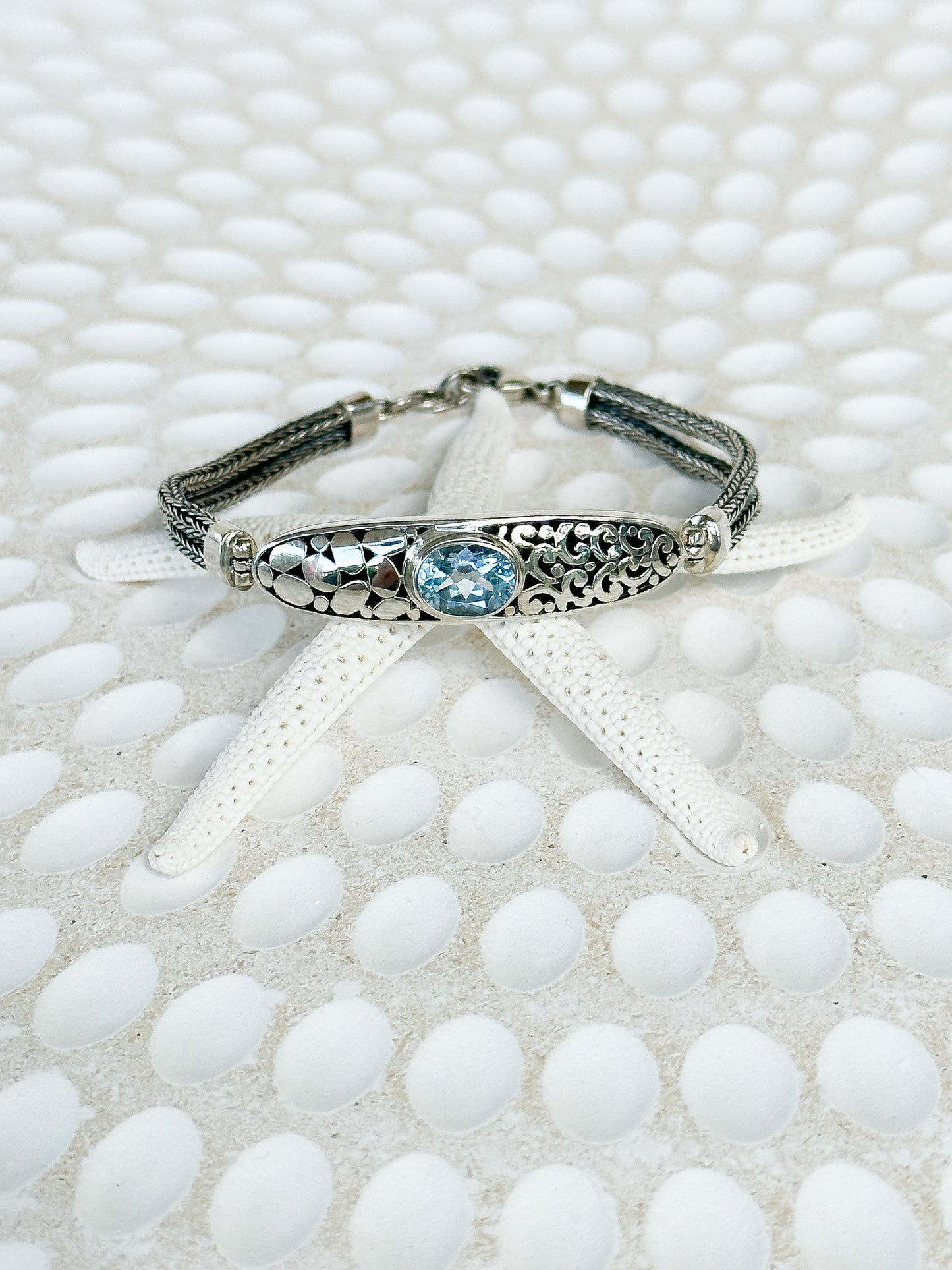 Blue Topaz Sterling Silver Gitgit Balinese Bracelet