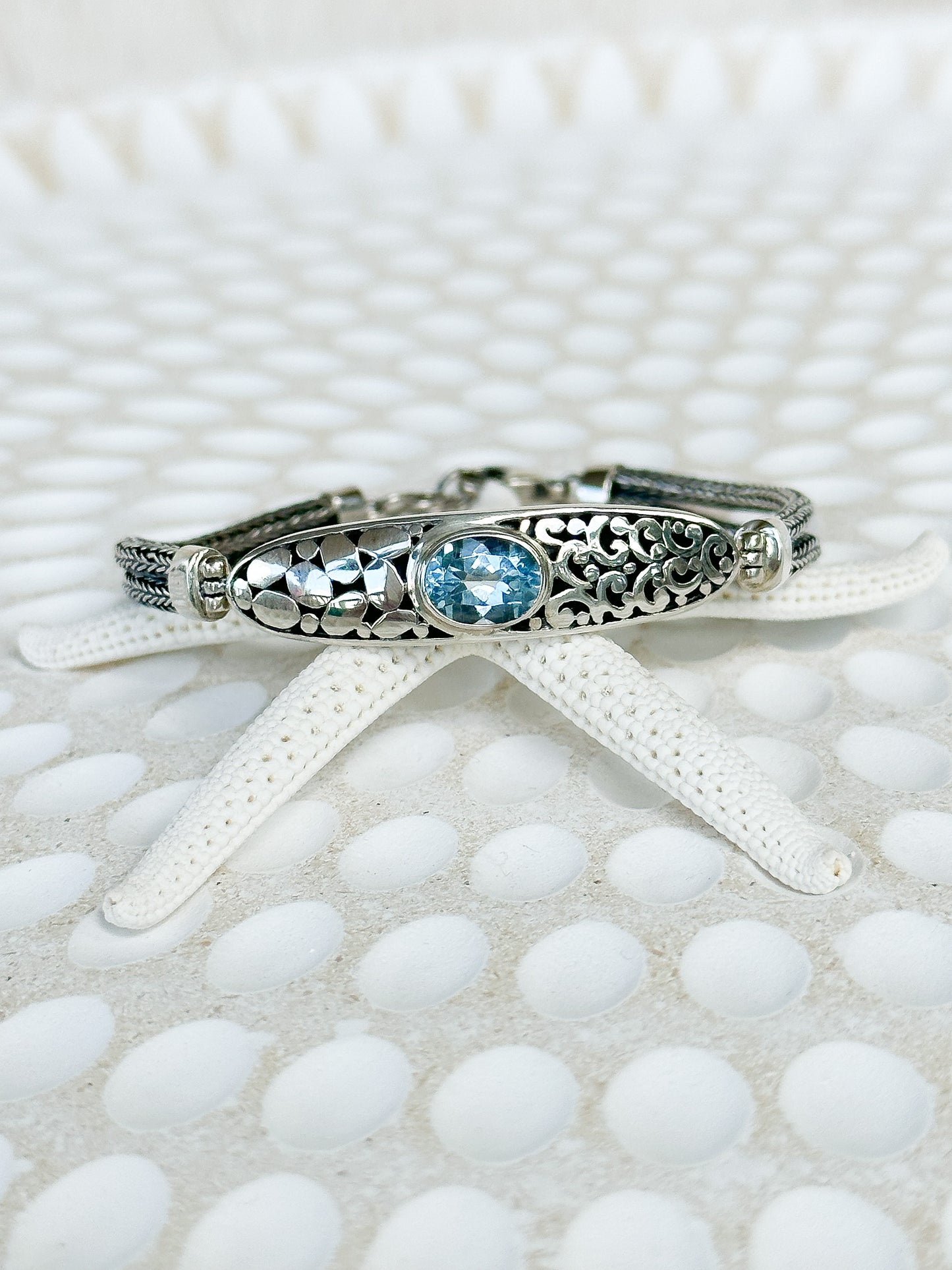 Blue Topaz Sterling Silver Gitgit Balinese Bracelet