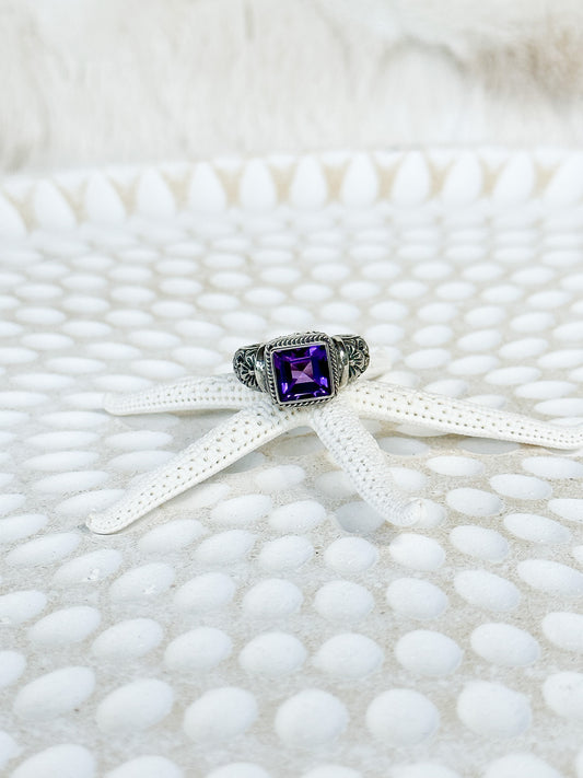Amethyst Sterling Silver Kedewatan Balinese Ring