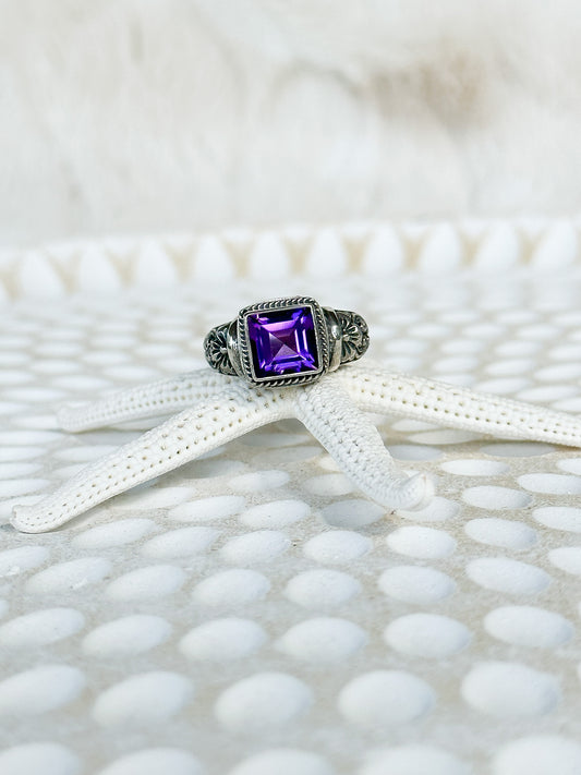 Amethyst Sterling Silver Kedewatan Balinese Ring