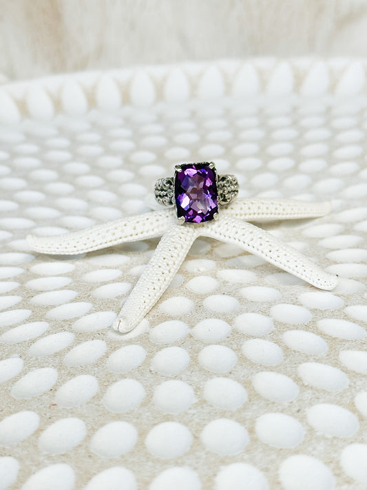 Amethyst Sterling Silver Pemogan Balinese Ring