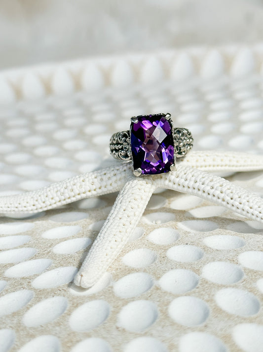 Amethyst Sterling Silver Pemogan Balinese Ring