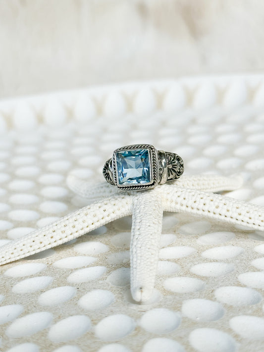 Blue Topaz Sterling Silver Dalung Balinese Ring