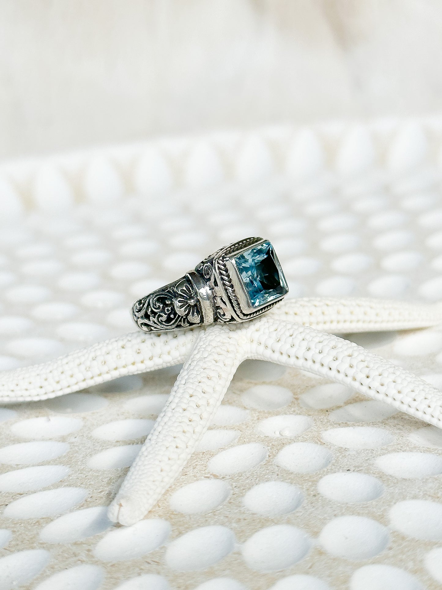 Blue Topaz Sterling Silver Dalung Balinese Ring