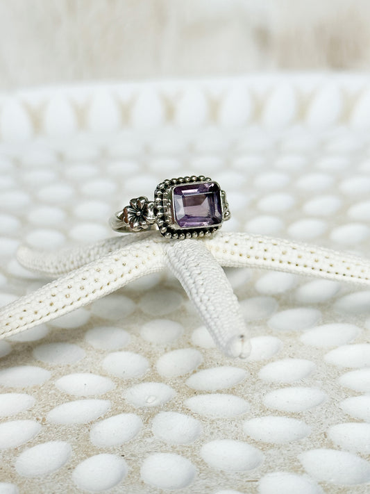 Amethyst & Sterling Silver Octo Balinese Ring