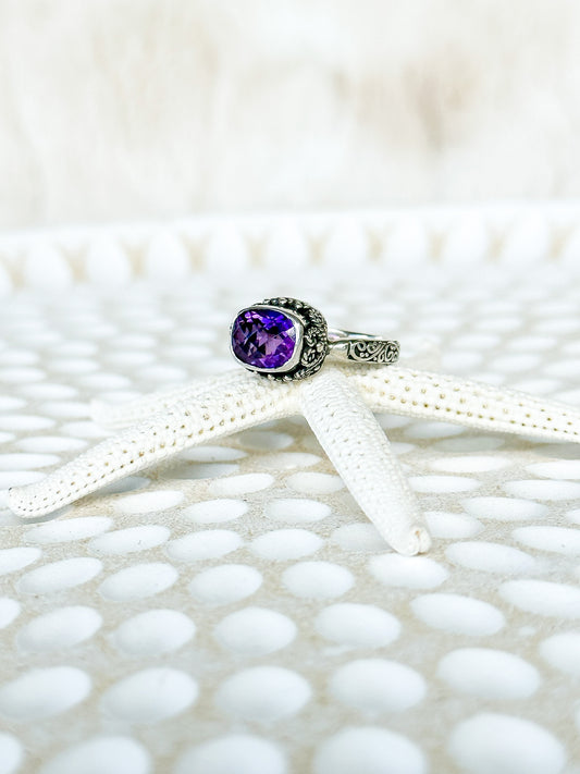 Amethyst & Sterling Silver Kara Balinese Ring