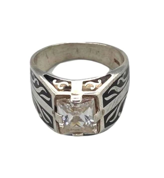 Sterling Silver Moroccan Berber Mens Ring - Quartz & Onyx